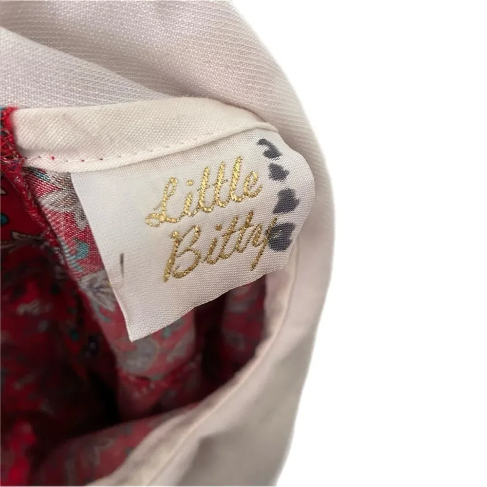 Vintage Little Bitty Red Paisley Baby Dress with White Collar in Size 24M